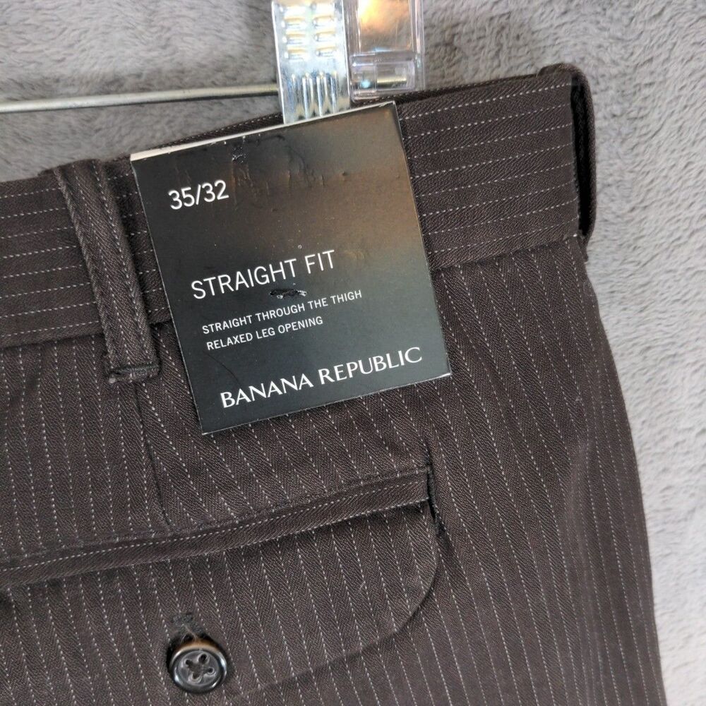 NWT Banana Republic Dress Pants Men 35x32 Brown Pinstriped Slacks Straight Fit